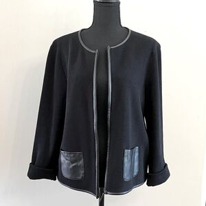 Lauren by Ralph Lauren black 100% cotton jacket with faux leather trim.